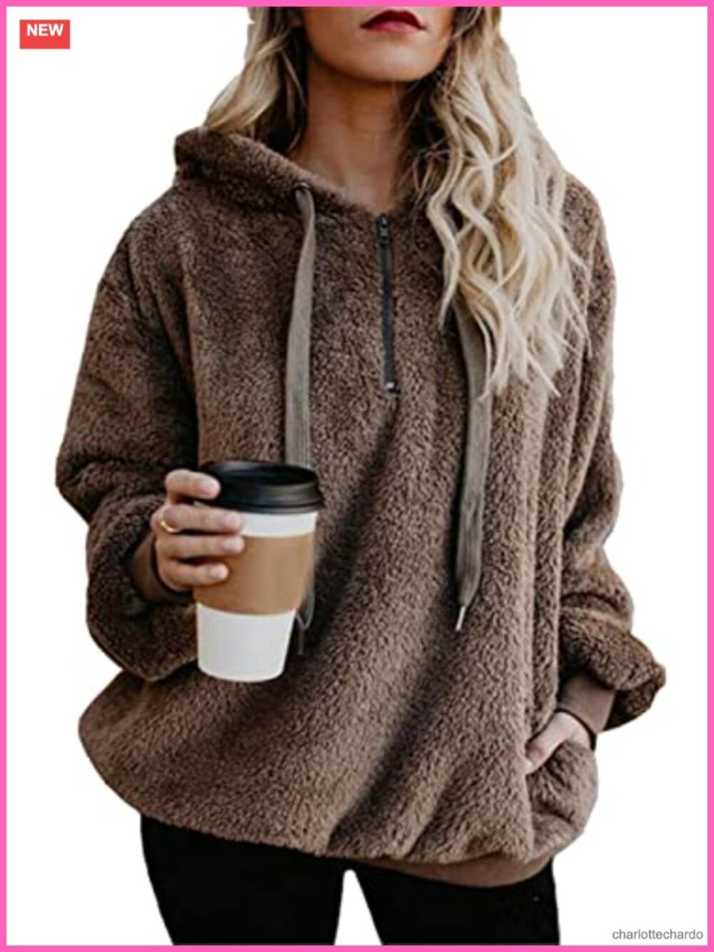 Oversized Sherpa Pullover Hoodie Women Fleece Sweatshirt Warm Fuzzy Jacket with